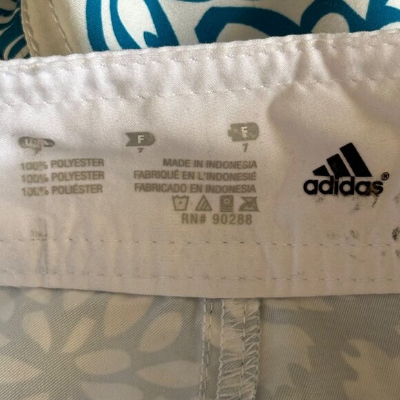 Adidas Junior Size 7 Board Shorts Floral Teal White Velcro & Tie Waistband - Picture 11 of 12